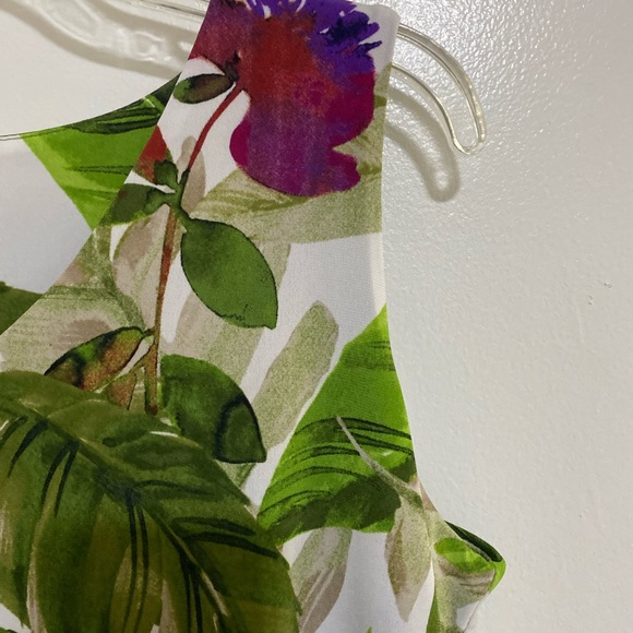 Women Tropical Dress MP Medium Petite Sleeveless Layered Green Flowers Dress - Picture 9 of 16